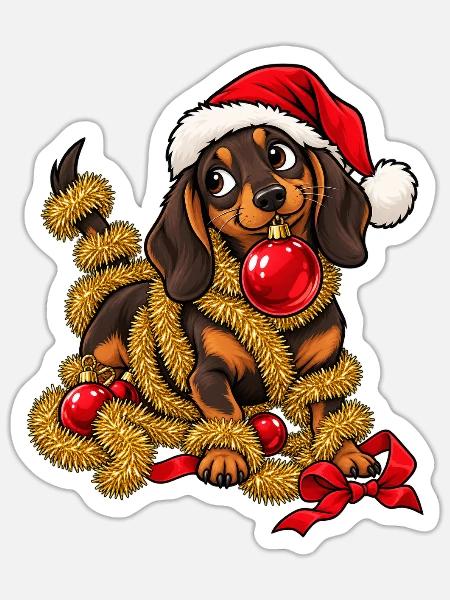 Weihnachten Dackel Hund Geschenkidee - Sticker Größe S (10 x 10 cm) - Mattweiß