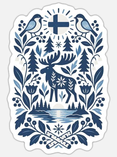 Finnland | Elch, Seen & Nordische Natur - Sticker Größe S (10 x 10 cm) - Mattweiß