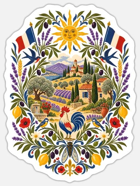 Frankreich | Provence, Lavendel & Oliven - Sticker Größe S (10 x 10 cm) - Mattweiß