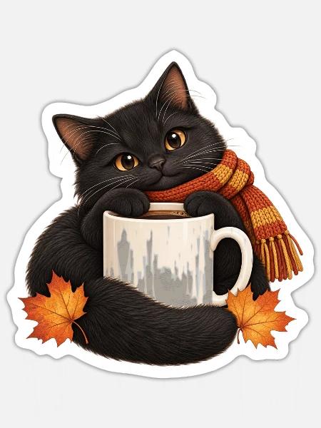 Black Cat Rain Boot - Sticker Größe S (10 x 10 cm) - Mattweiß