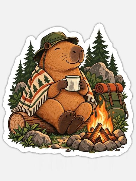 Capybara Camping - Sticker Größe S (10 x 10 cm) - Mattweiß