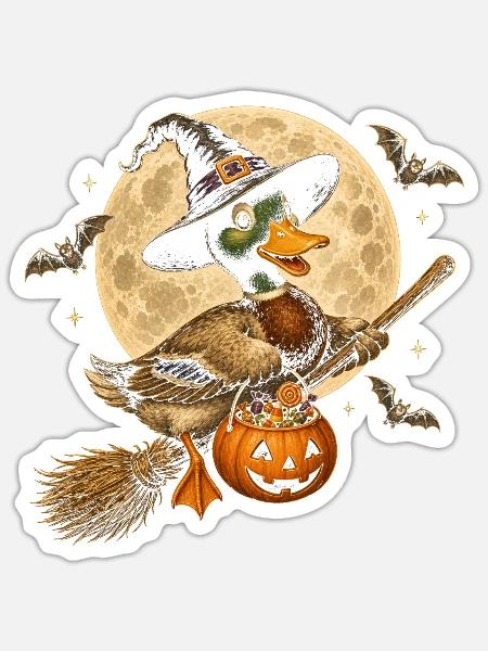 Ente Hexe Halloween Ente - Sticker Größe S (10 x 10 cm) - Mattweiß