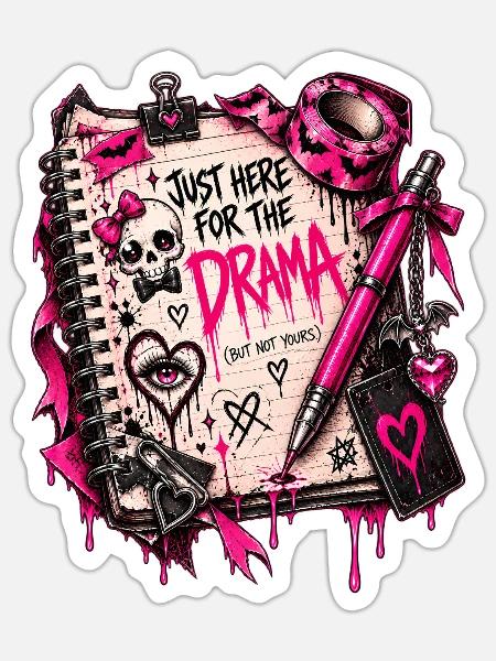 Drama Notizbuch Pink Gothic - Sticker Größe S (10 x 10 cm) - Mattweiß
