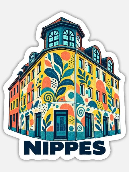 Nippes Eckhaus mit Schrift - Sticker Größe S (10 x 10 cm) - Mattweiß