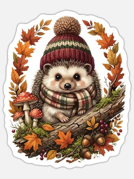 Herbstlicher Igel im Herbstlaub - Sticker Größe S (10 x 10 cm) - Mattweiß