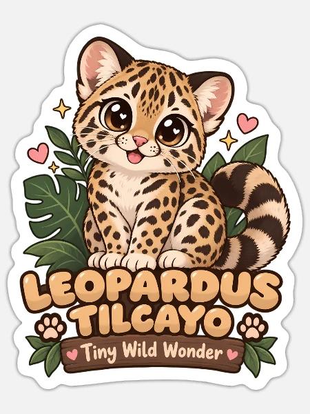  Leopardus Tilcayo Gepunktete Süße Wilde - Sticker Größe S (10 x 10 cm) - Mattweiß