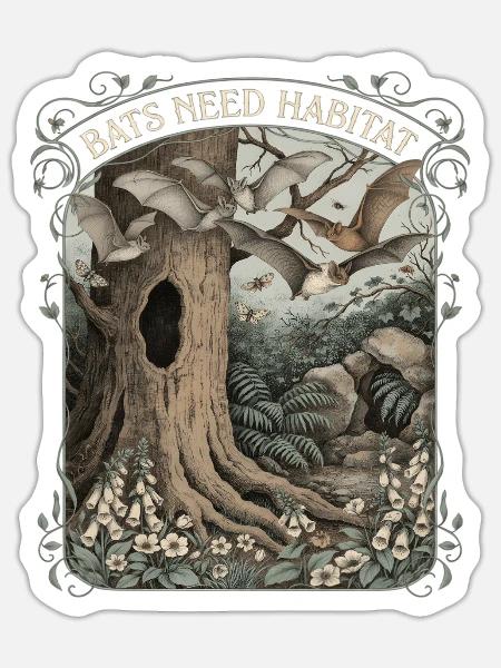Bats Need Habitat Fledermausschutz - Sticker Größe S (10 x 10 cm) - Mattweiß