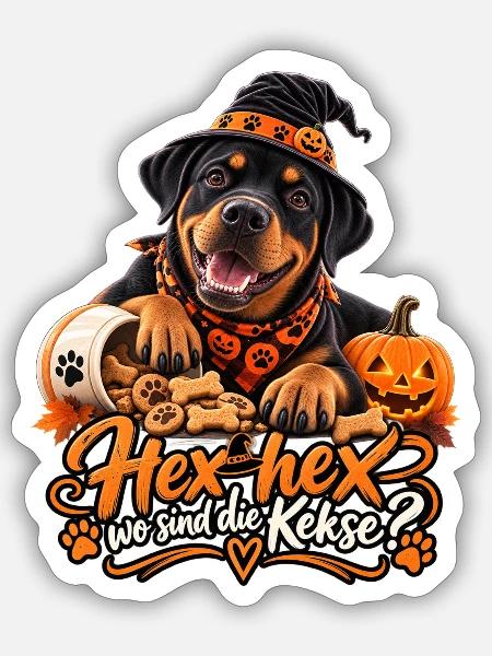 Hex-Hex Hund Kekse Halloween - Sticker Größe S (10 x 10 cm) - Mattweiß