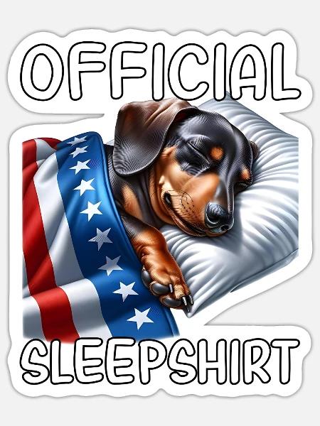 Dackel US Schlafshirt - Sticker Größe S (10 x 10 cm) - Mattweiß