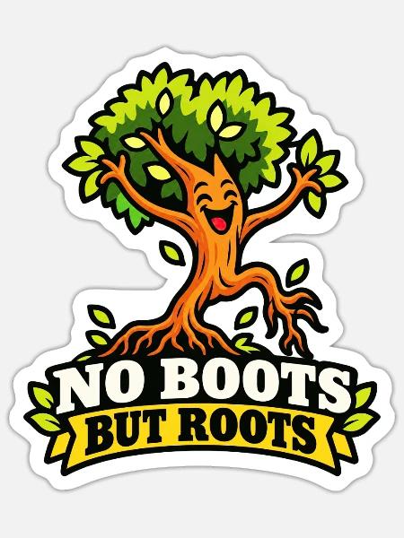 No Boots But Roots – Lustiger Baum - Sticker Größe S (10 x 10 cm) - Mattweiß