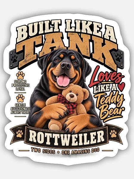 Tank Rottweiler Teddy Love - Sticker Größe S (10 x 10 cm) - Mattweiß