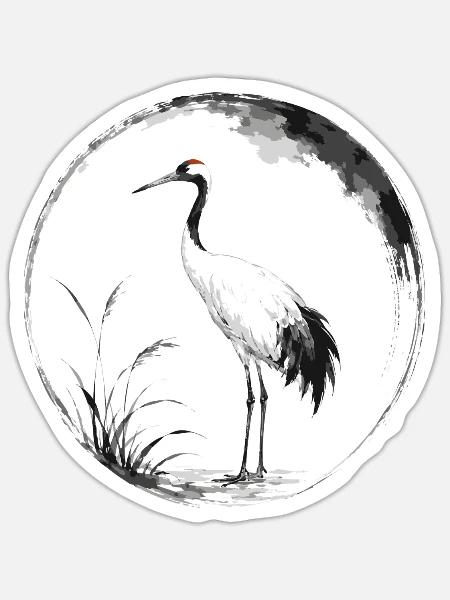 Mondkranich-Spiegelung - Sticker Größe S (10 x 10 cm) - Mattweiß
