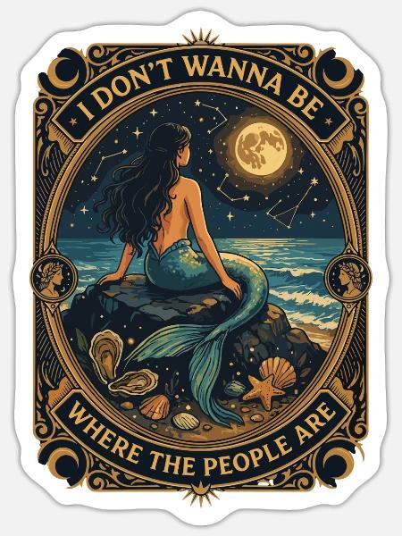  I Dont Wanna Be Where The People Are Meerjungfrau - Sticker Größe S (10 x 10 cm) - Mattweiß