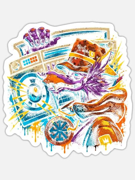 Drache DJ mit Boombox - Sticker Größe S (10 x 10 cm) - Mattweiß