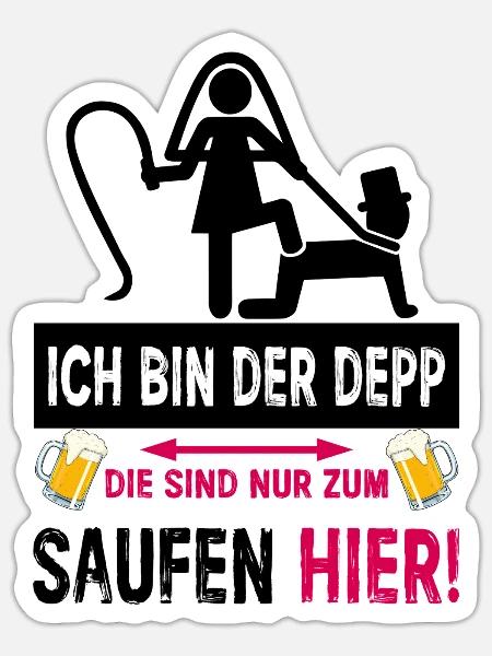 JGA Depp Shirt Lustiger Junggesellenabschied - Sticker Größe S (10 x 10 cm) - Mattweiß
