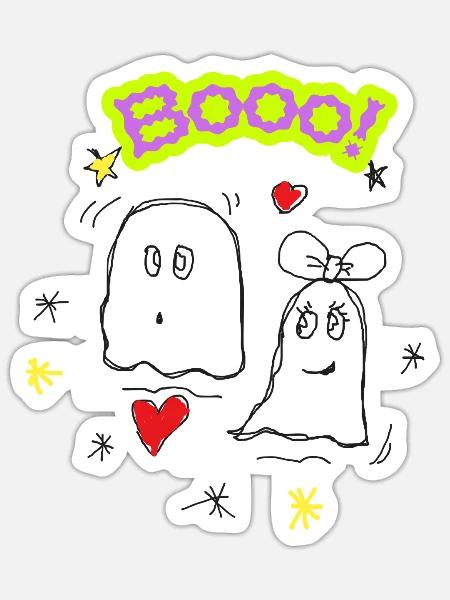 Geisterduo-Doodle - Sticker Größe S (10 x 10 cm) - Mattweiß