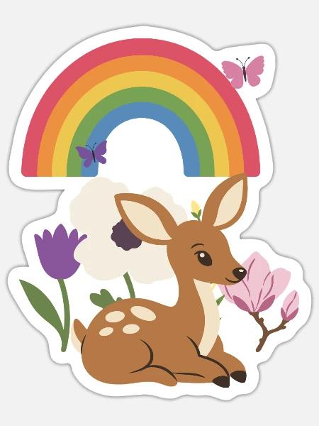 Pflanzenliebhaber · Mohn · Rehkitz · Blumenstrauß - Sticker Größe S (10 x 10 cm) - Mattweiß