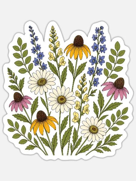 Gänseblümchen, Sonnenhut und Wildblumen - Sticker Größe S (10 x 10 cm) - Mattweiß