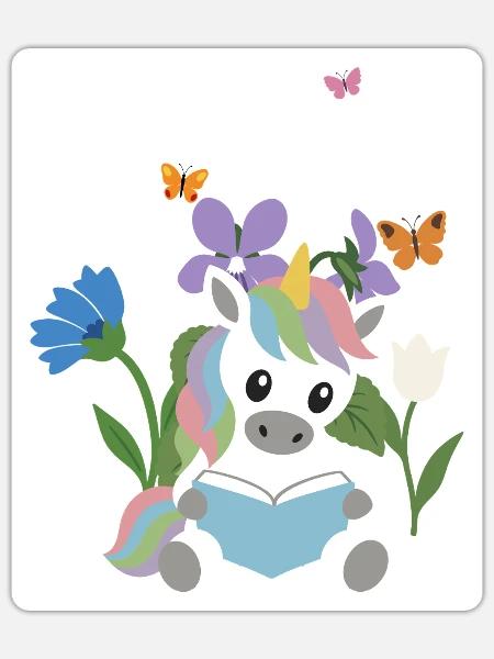 Veilchen · Garten · Bücher Einhorn · Schmetterling - Sticker Größe S (10 x 10 cm) - Mattweiß