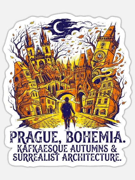 Prague Bohemia Kafkaesque Autumns Art Surrealist - Sticker Größe S (10 x 10 cm) - Mattweiß