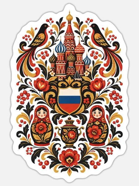Russland | Matrjoschka & Volkskunst - Sticker Größe S (10 x 10 cm) - Mattweiß