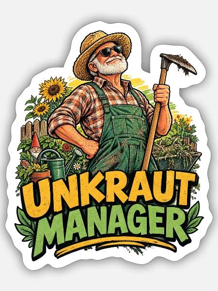 Unkraut Manager Gartenmanager humorvoll  - Sticker Größe S (10 x 10 cm) - Mattweiß