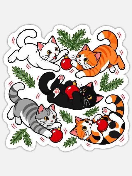 Weihnachtskatzen-Chaos - Sticker Größe S (10 x 10 cm) - Mattweiß
