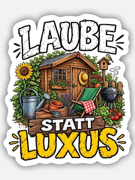 Laube statt Luxus Schrebergärten - Sticker Größe S (10 x 10 cm) - Mattweiß