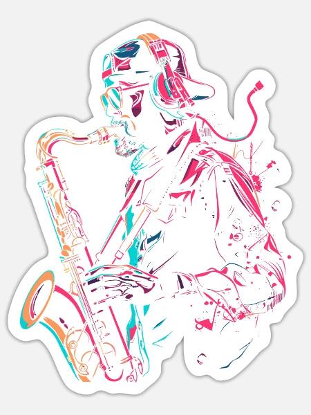 Saxophonist Steampunk - Sticker Größe S (10 x 10 cm) - Mattweiß