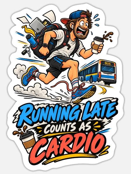 Zu spät läuft Cardio-Spaß - Sticker Größe S (10 x 10 cm) - Mattweiß
