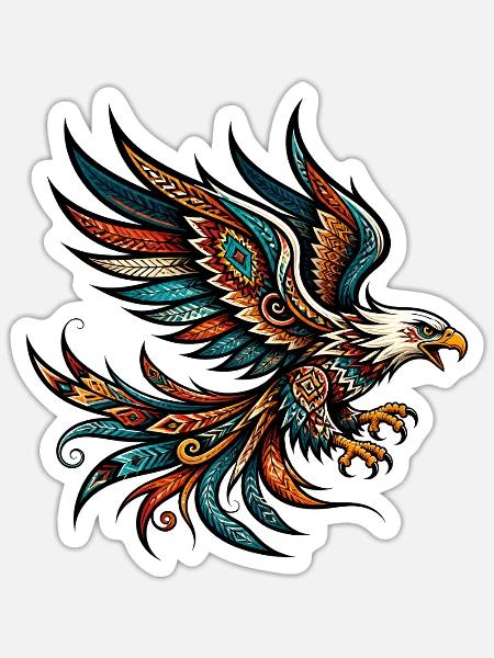 Indianischer Adler Orange - Sticker Größe S (10 x 10 cm) - Mattweiß