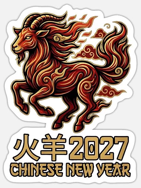 chinesisches neues Jahr 2027 Jahr der Ziege - Sticker Größe S (10 x 10 cm) - Mattweiß