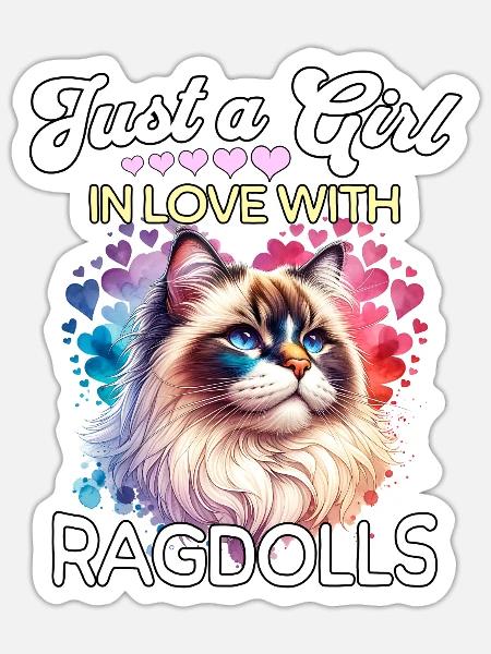 Ragdoll Katze Mädchen - Sticker Größe S (10 x 10 cm) - Mattweiß