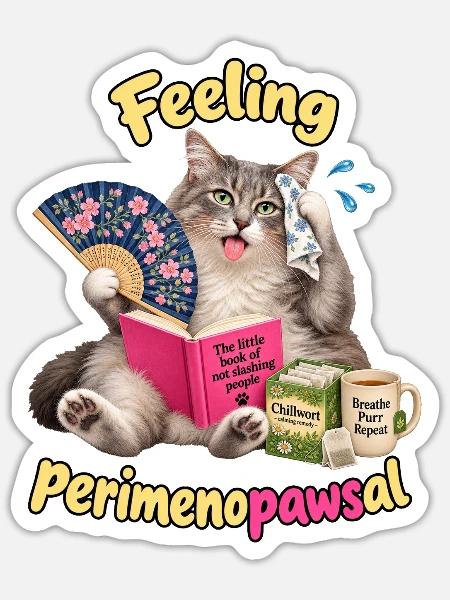 Menopause Katze - Sticker Größe S (10 x 10 cm) - Mattweiß