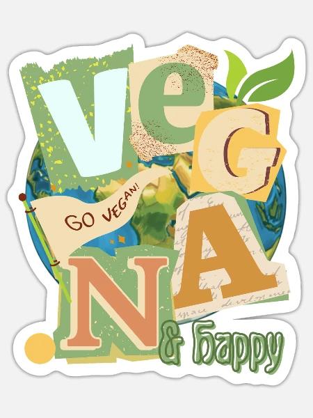Vegan Welt Collage - Sticker Größe S (10 x 10 cm) - Mattweiß