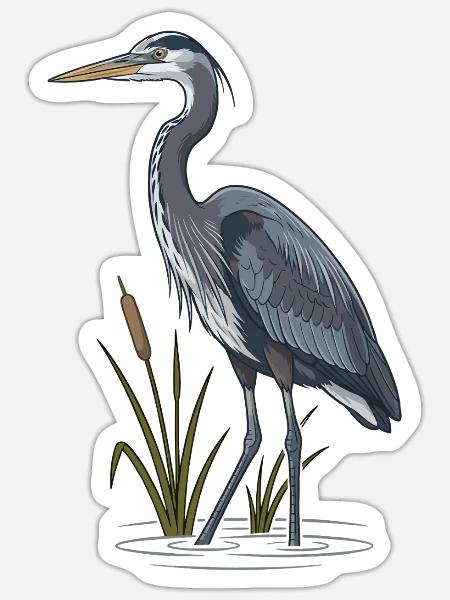 Blaureiher Sumpf Rohrkolben - Sticker Größe S (10 x 10 cm) - Mattweiß