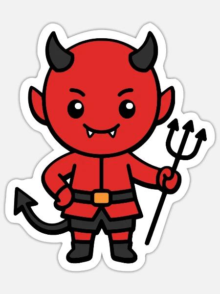 Niedliche Teufels-Mistgabel Halloween-Kostüm Kawaii - Sticker Größe S (10 x 10 cm) - Mattweiß