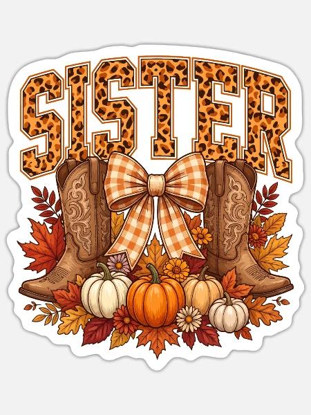 Herbstleopardenschwester Halloween - Sticker Größe S (10 x 10 cm) - Mattweiß