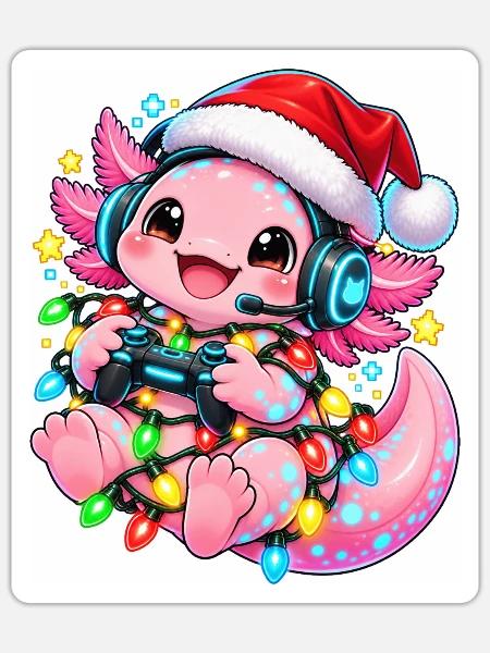 Gaming Weihnachtsdrache mit Lichtern - Sticker Größe S (10 x 10 cm) - Mattweiß