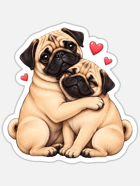 Mops Hund süßer Mops niedlicher Mops - Sticker Größe S (10 x 10 cm) - Mattweiß