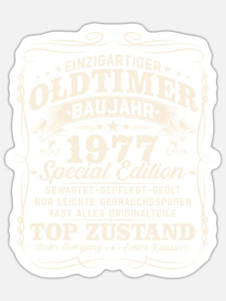 Oldtimer Baujahr 1977 Jahrgang Geburtstag Geschenk - Sticker Größe S (10 x 10 cm) - Mattweiß