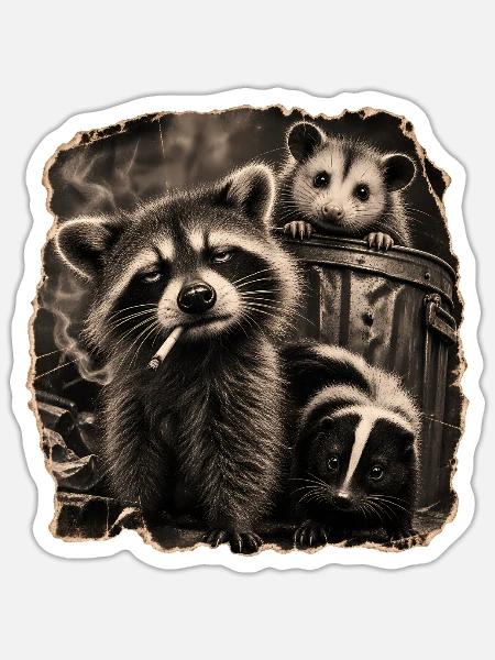 Trash Panda Night Crew Raccoon Opossum Skunk - Sticker Größe S (10 x 10 cm) - Mattweiß