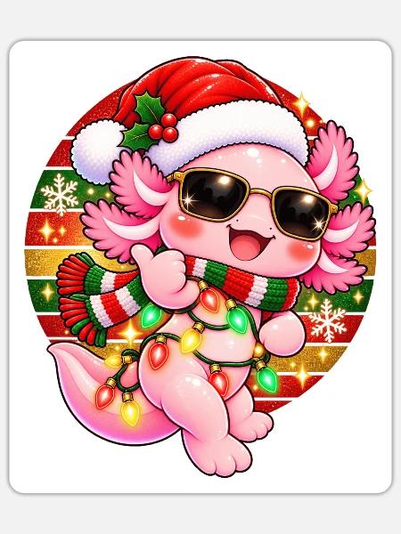 Kuscheliger Weihnachts-Dino mit Lichtern - Sticker Größe S (10 x 10 cm) - Mattweiß