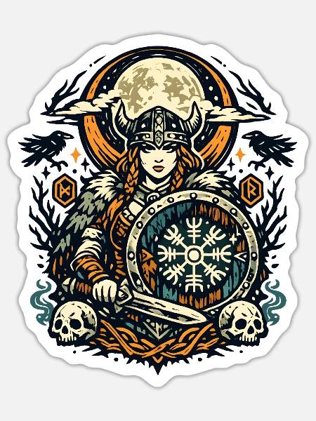 Mondnacht Valkyrie mit Schild - Sticker Größe S (10 x 10 cm) - Mattweiß