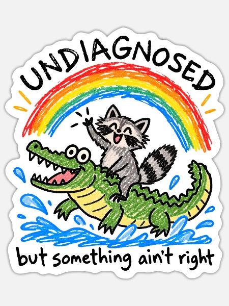 Undiagnosed | Waschbär Krokodil Chaos - Sticker Größe S (10 x 10 cm) - Mattweiß