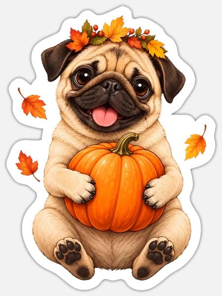 Mops Hund süßer Mops niedlicher Mops - Sticker Größe S (10 x 10 cm) - Mattweiß