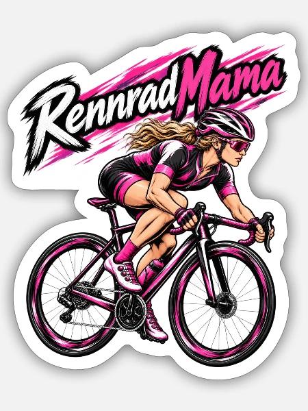 Rennrad Mama Pinkpower Frauen - Sticker Größe S (10 x 10 cm) - Mattweiß