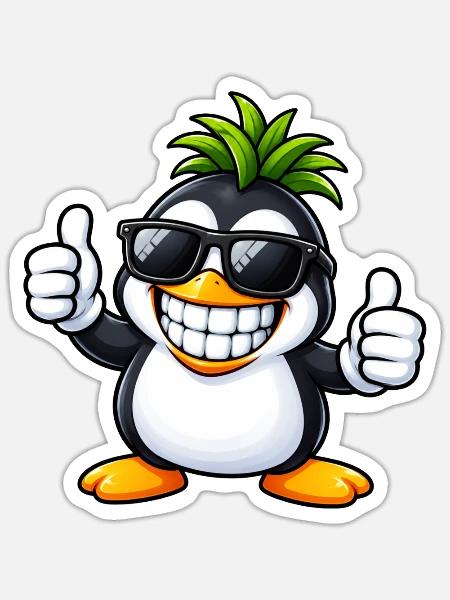 Cooler Pinguin mit Ananas Frisur - Sticker Größe S (10 x 10 cm) - Mattweiß