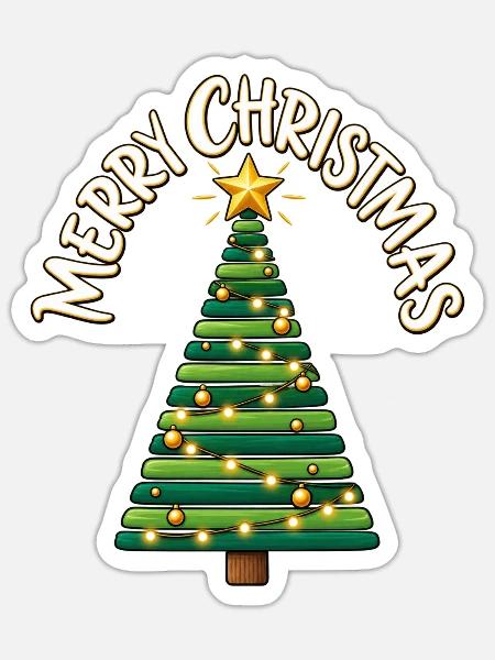 Weihnachtsbaum Christbaum Merry Christmas - Sticker Größe S (10 x 10 cm) - Mattweiß