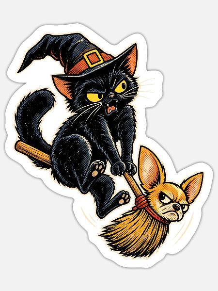 Halloween Hexenkatze mit störrischem - Sticker Größe S (10 x 10 cm) - Mattweiß